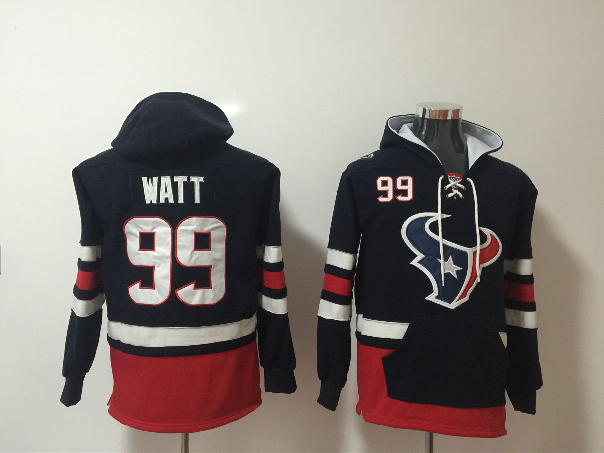 Men NFL Nike Houston Texans 99 Watt blue Sweatshirts